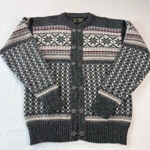 Viking Sportswear Vintage Gray Wool Cardigan Snowflake sweater Women's SZ Medium